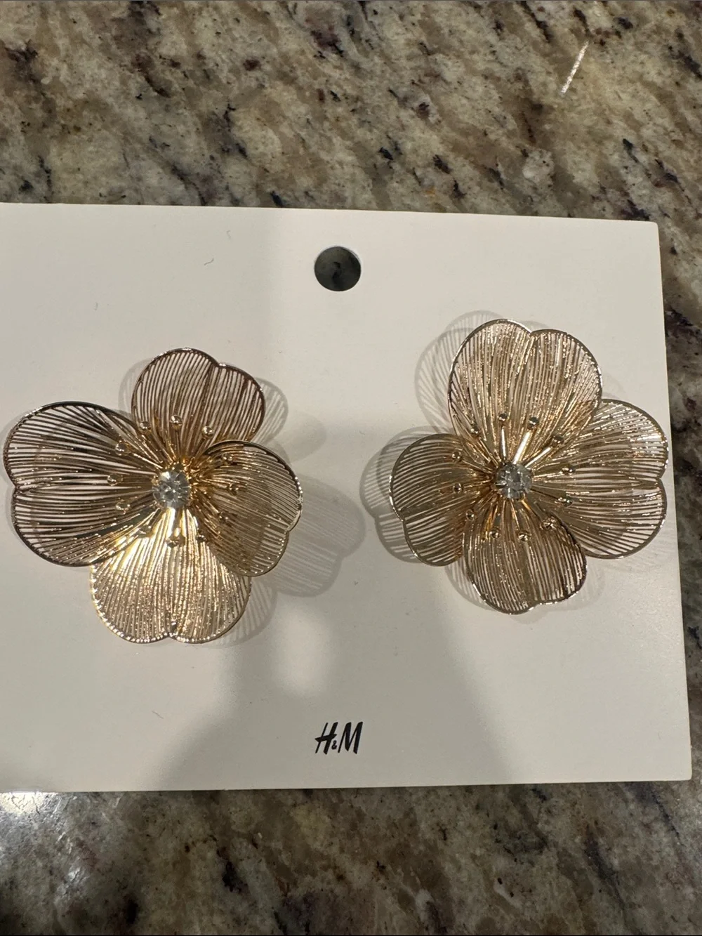 H&M Gold Floral Hair Clips with Rhinestone Center